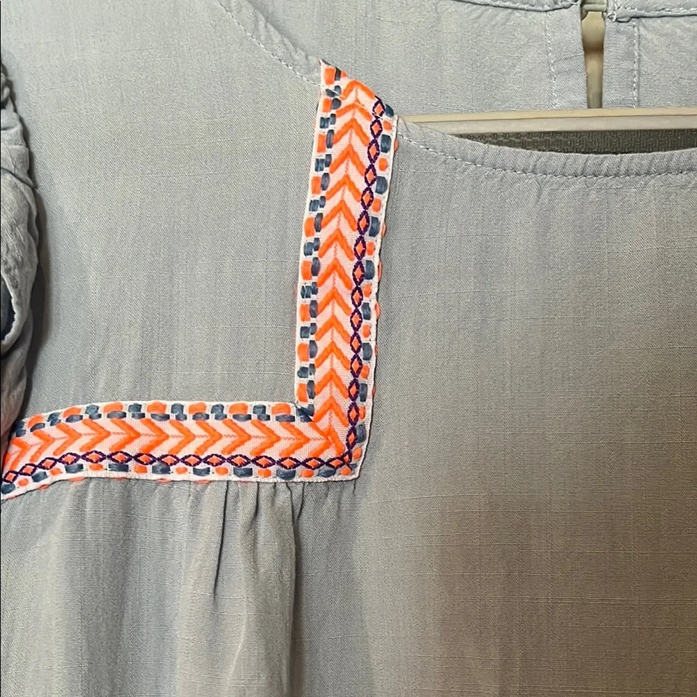 Light Blue Ruffled Top with Embroidery - Picture 3 of 5